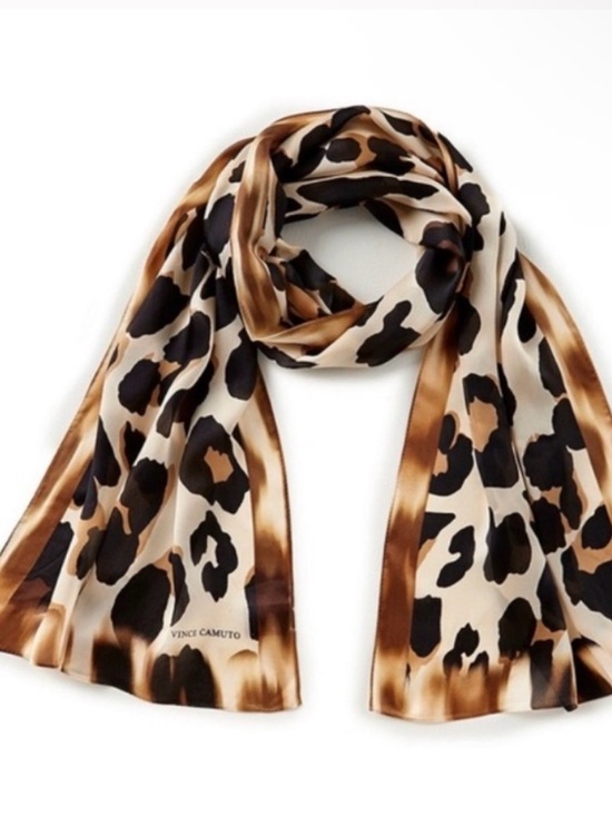 Vince Camuto Accessories - Vince Camuto Silk Animal Print Scarf - Black and Tan